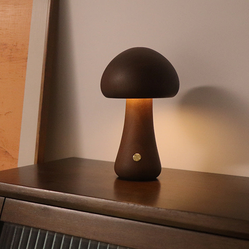 "INS Wooden Mushroom LED Night Light"