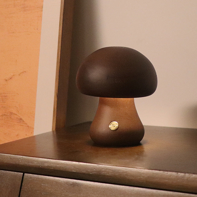 "INS Wooden Mushroom LED Night Light"