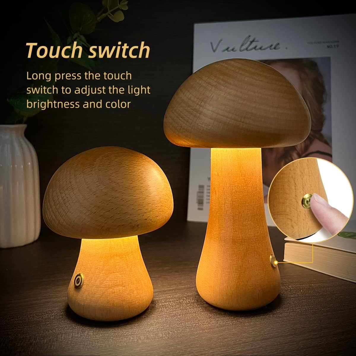 "INS Wooden Mushroom LED Night Light"