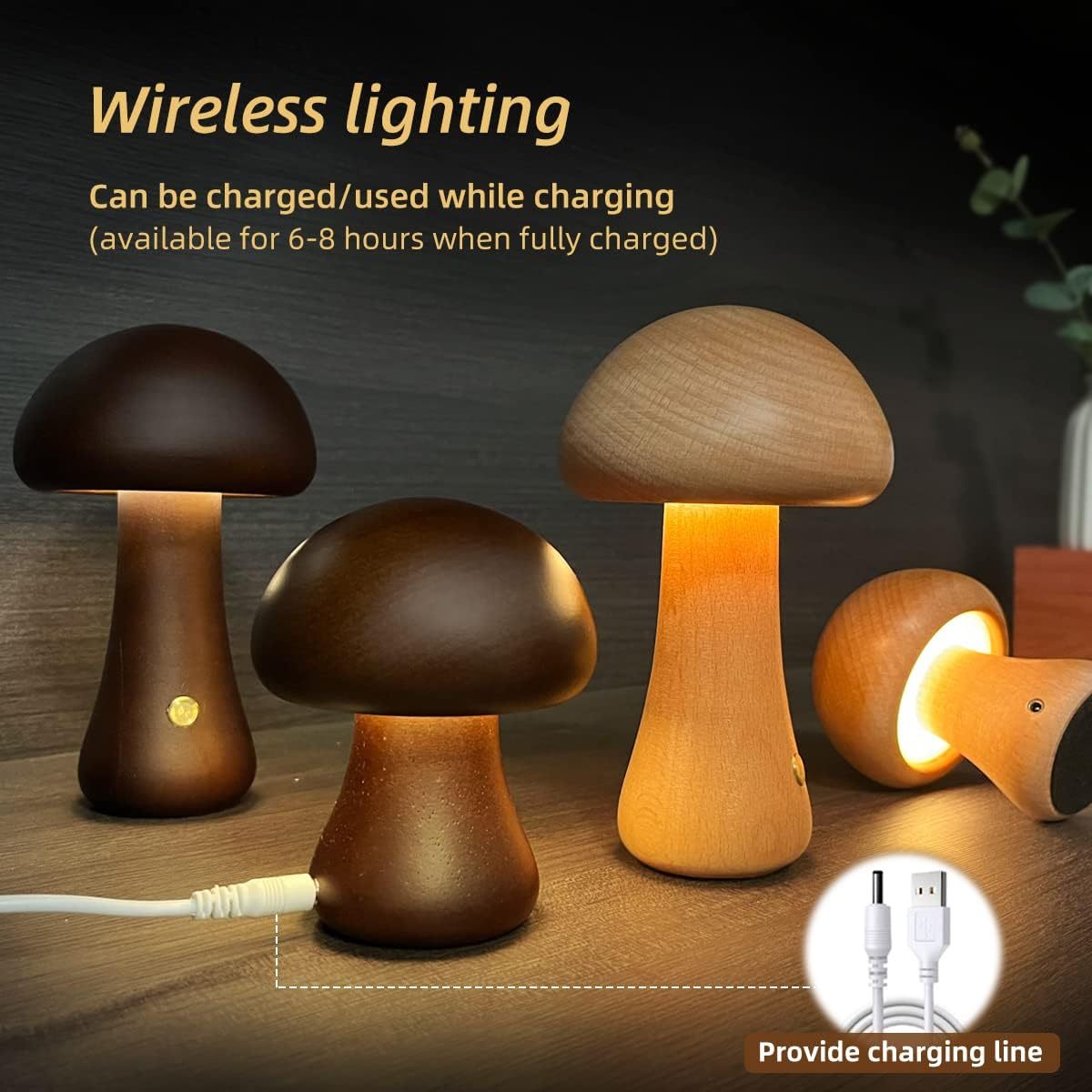 "INS Wooden Mushroom LED Night Light"