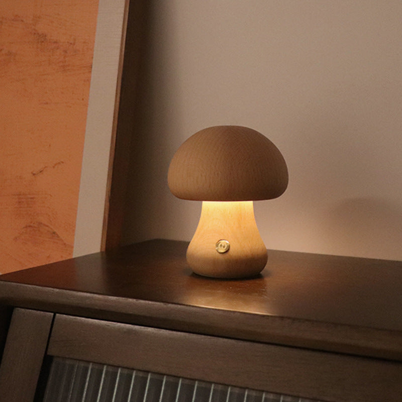 "INS Wooden Mushroom LED Night Light"