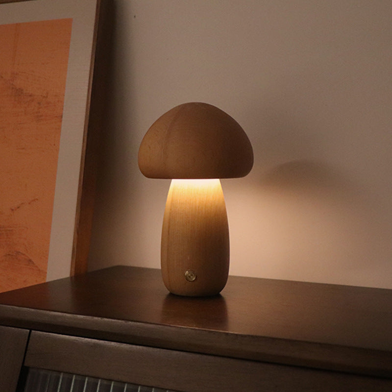 "INS Wooden Mushroom LED Night Light"