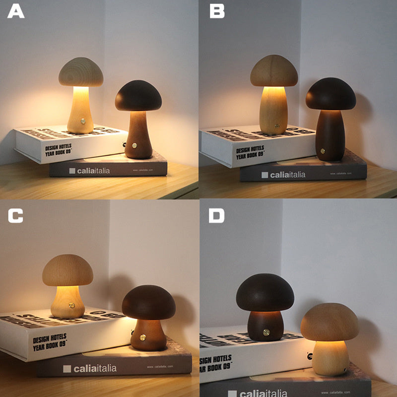 "INS Wooden Mushroom LED Night Light"