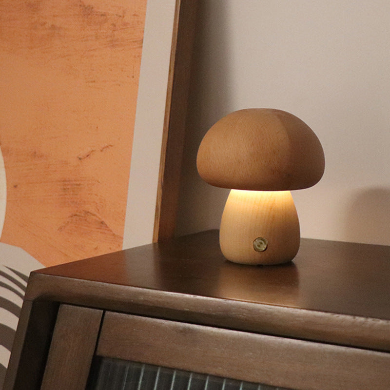 "INS Wooden Mushroom LED Night Light"