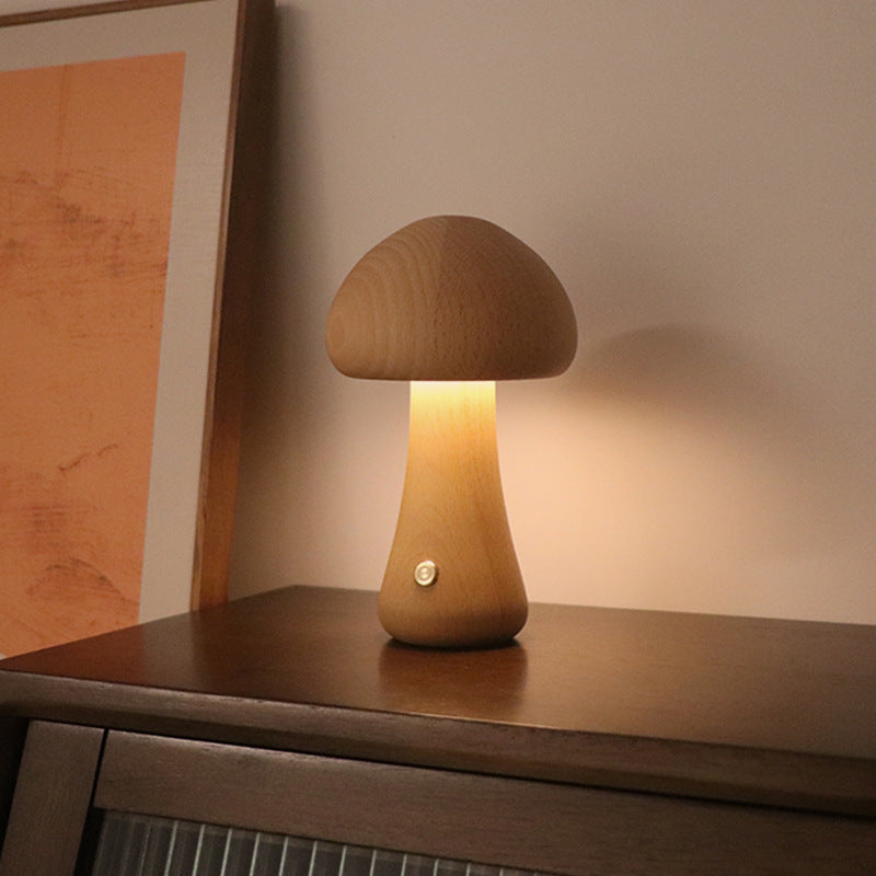 "INS Wooden Mushroom LED Night Light"